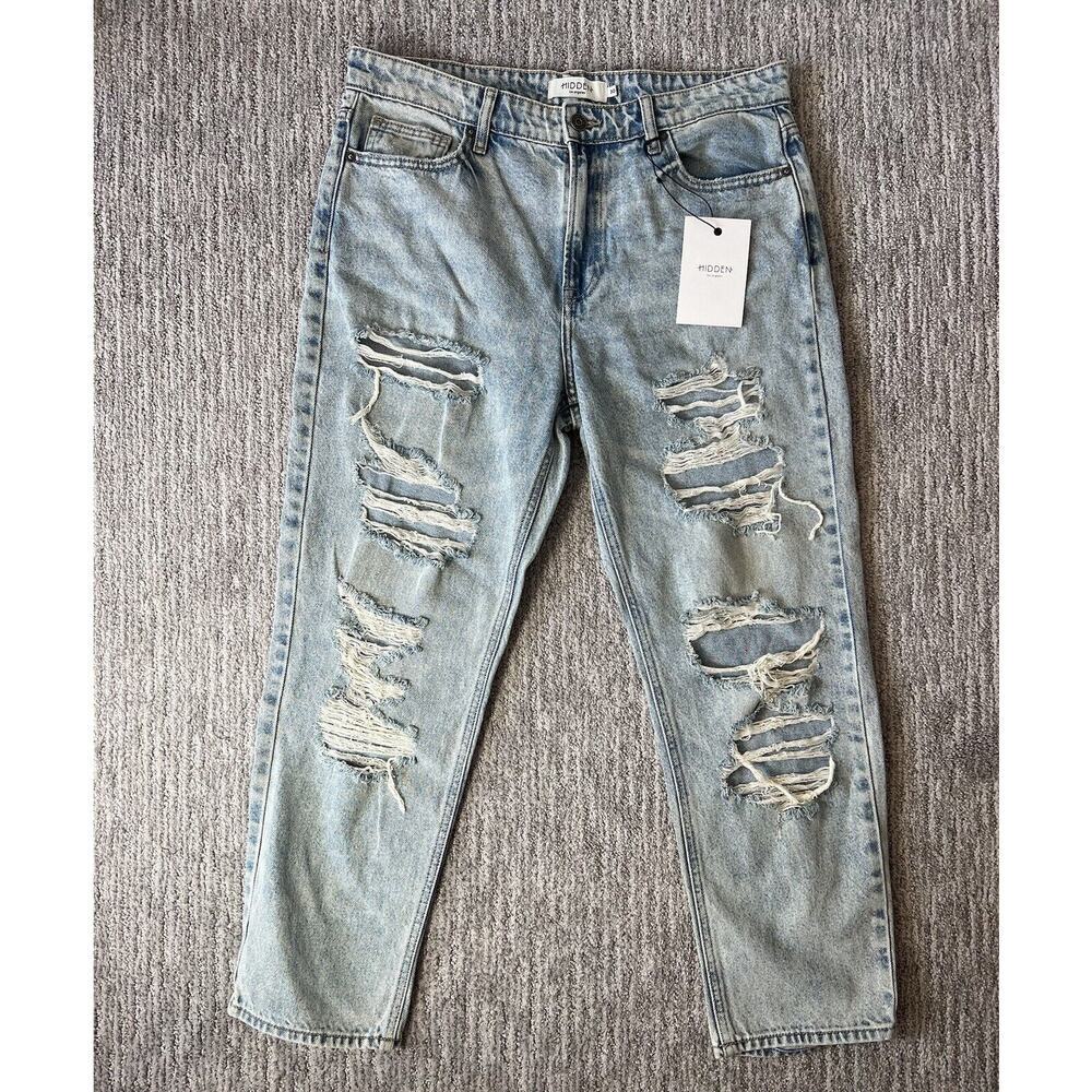 NWT Hidden Size 30” waist high Rise boyfriend straight leg jeans ripped distress
